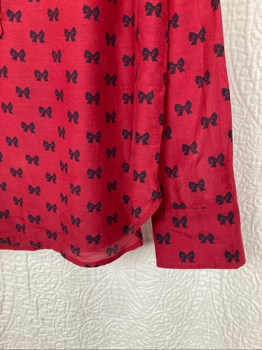 J.Crew Red Bow Print Cotton Silk Popover Blouse sz 12